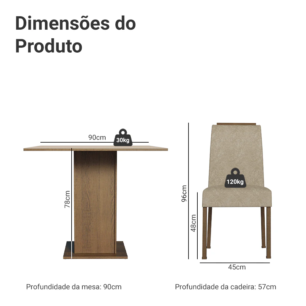 Conjunto Sala de Jantar Tampo de Madeira 4 Cadeiras Rustic/Crema/Imperial Aspen Madesa - Image 3