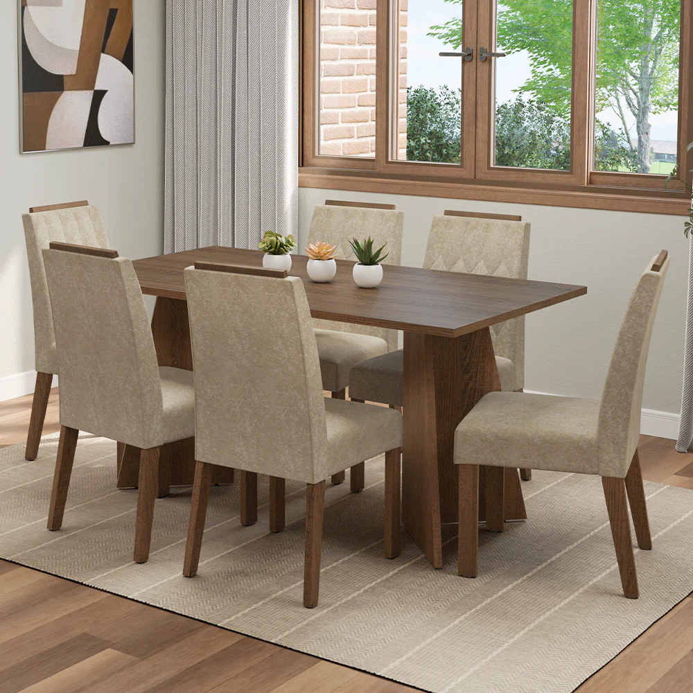 Conjunto Sala de Jantar Tampo de Madeira 6 Cadeiras Rustic/Imperial Leon Madesa
