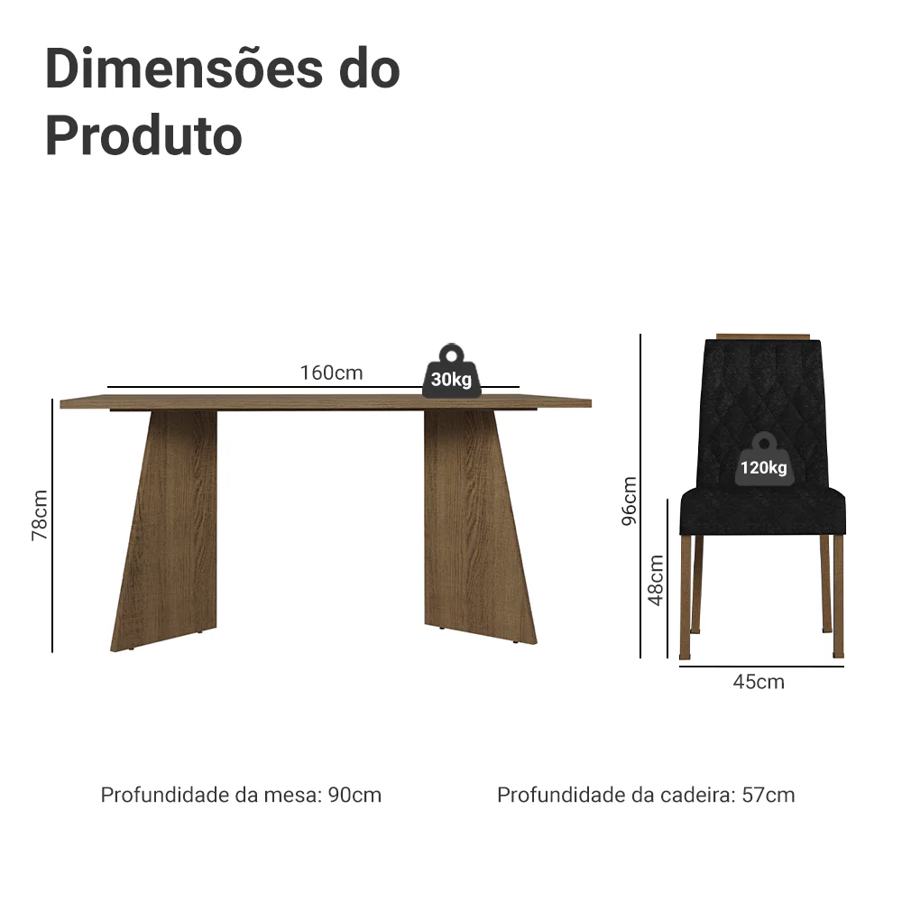 Conjunto Sala de Jantar Tampo de Madeira 6 Cadeiras Rustic/Oxford Leon Madesa - Image 3