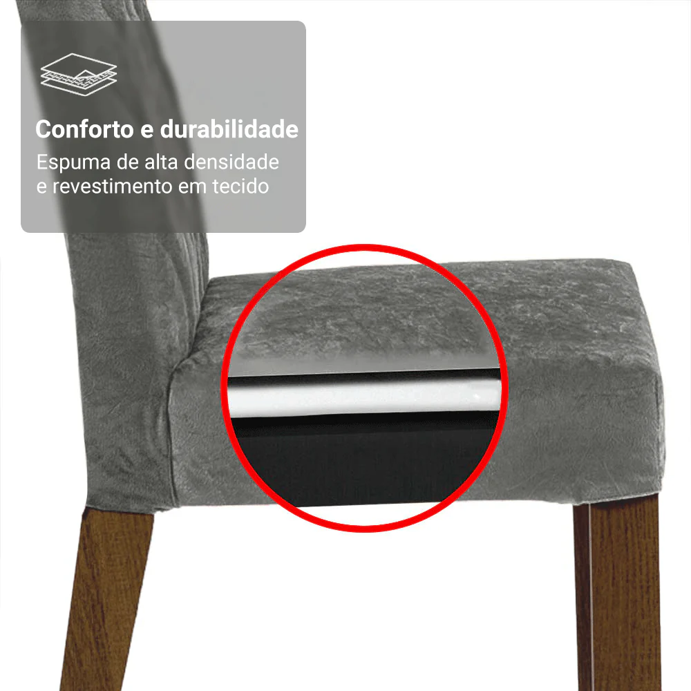 Conjunto Sala de Jantar Tampo de Madeira 6 Cadeiras Rustic/Preto/Silver York Madesa - Image 8