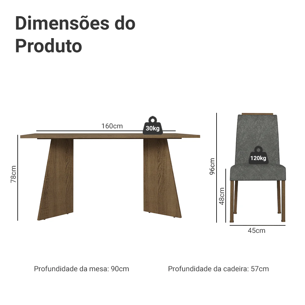 Conjunto Sala de Jantar Tampo de Madeira 6 Cadeiras Rustic/Silver Soho Madesa - Image 3