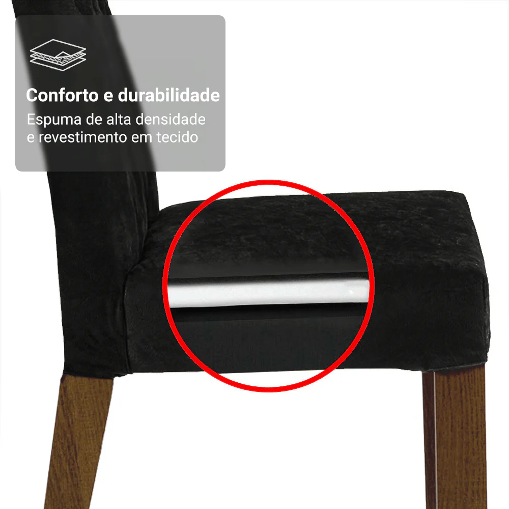 Conjunto Sala de Jantar Tampo de Vidro 6 Cadeiras Rustic/Preto/Oxford Sintra Madesa - Image 8