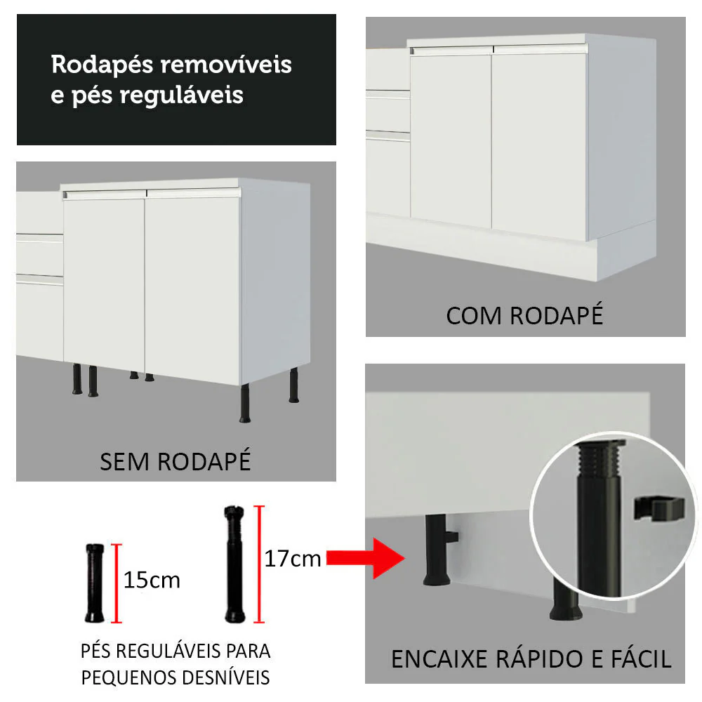 Armário de Cozinha Compacta 100% MDF 190 cm Frentes Branco Smart Madesa 01 - Image 10