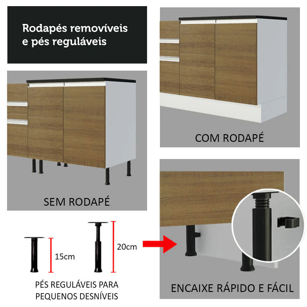 Armário de Cozinha Compacta 100% MDF 190cm Branco/Rustic Acordes Madesa 01 - Image 8