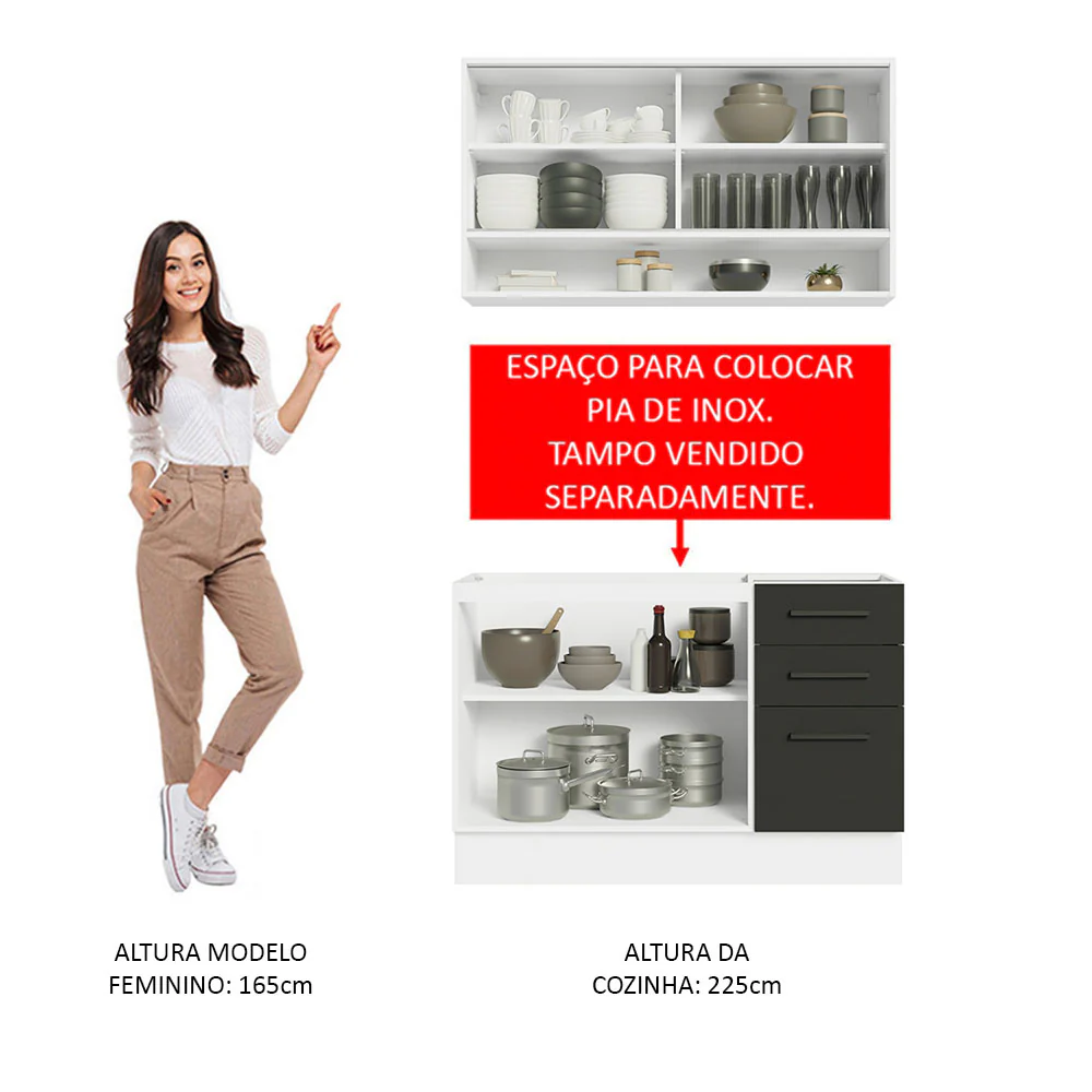 Armário de Cozinha Compacta 120cm Branco/Preto Agata Madesa 02 - Image 5