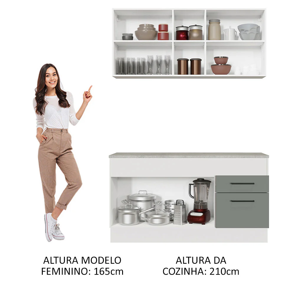 Armário de Cozinha Compacta 150cm Branco/Cinza Agata Madesa 01 - Image 5