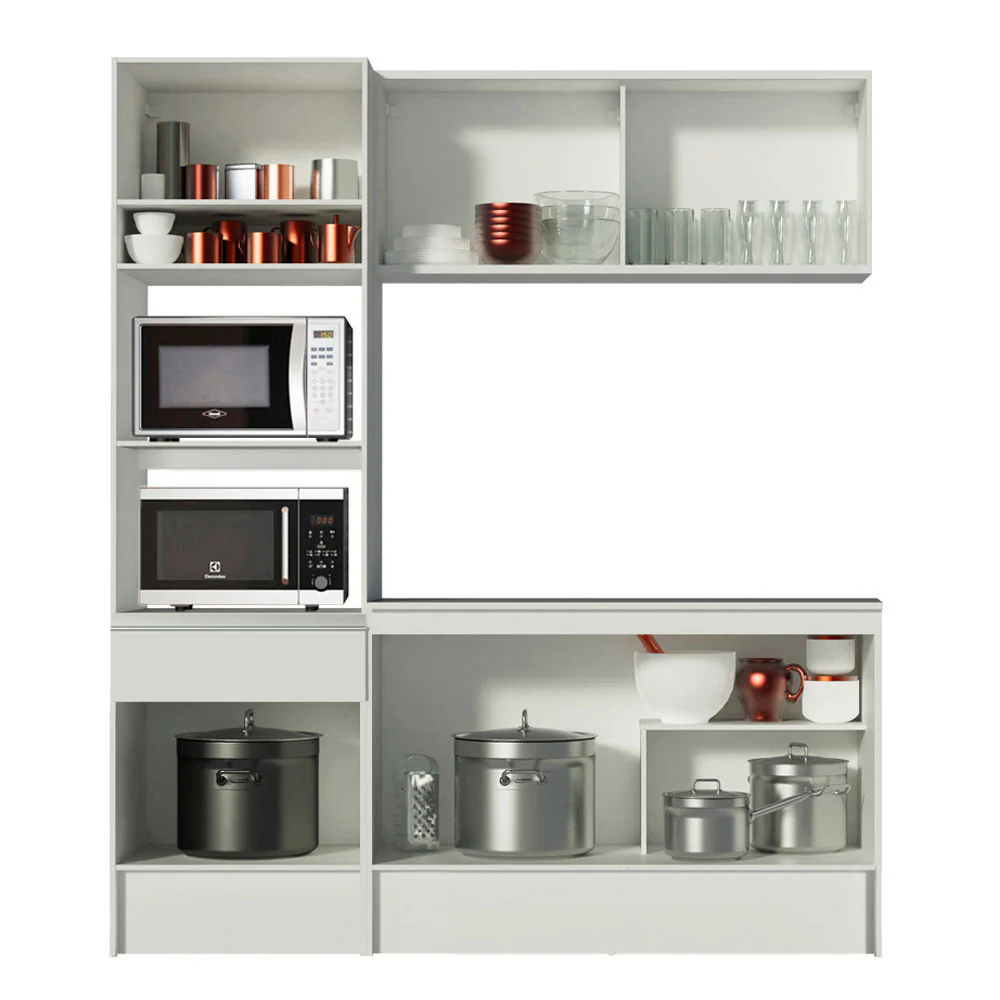 Armário de Cozinha Compacta  com Balcão e Tampo Branco Diamante Pop Madesa - Image 5