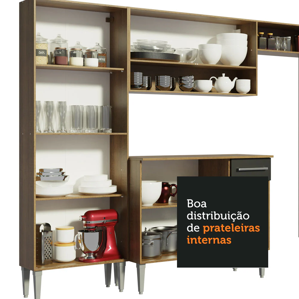 Armário de Cozinha Compacta 137cm Rustic/Preto Emilly Force Madesa 02 - Image 8