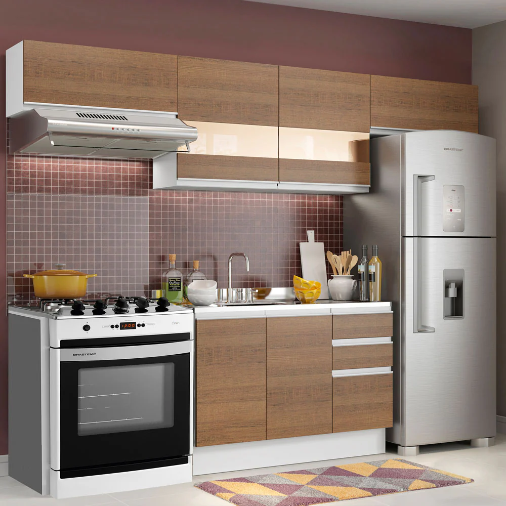 Armário de Cozinha Compacta 280cm Branco/Rustic Marina Madesa 01