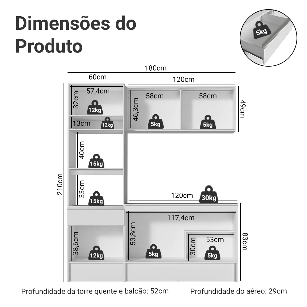 Armário de Cozinha Compacta com Balcão e Tampo Branco Topazio Pop Madesa - Image 2