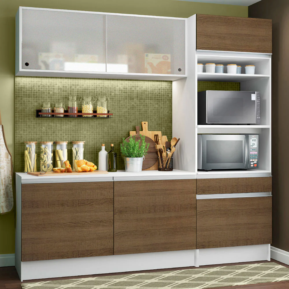 Armário de Cozinha Compacta com Balcão e Tampo Branco/Rustic Topazio Pop Madesa