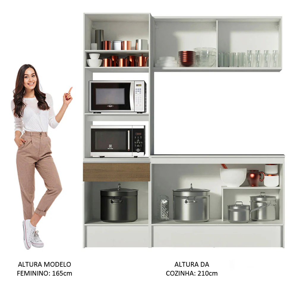 Armário de Cozinha Compacta com Balcão e Tampo Branco/Rustic Topazio Pop Madesa - Image 6