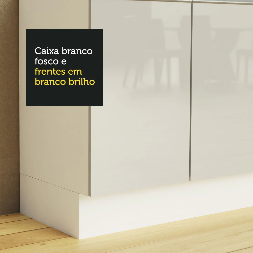 Armário de Cozinha Completa 100% MDF 270cm Frentes Branco Brilho Acordes Madesa 07 - Image 8