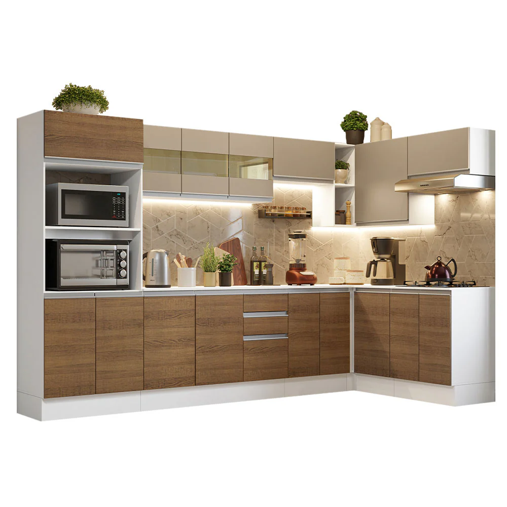 Armário de Cozinha Completa de Canto 100% MDF 448cm Branco/Rustic/Crema Smart Madesa 01 - Image 2