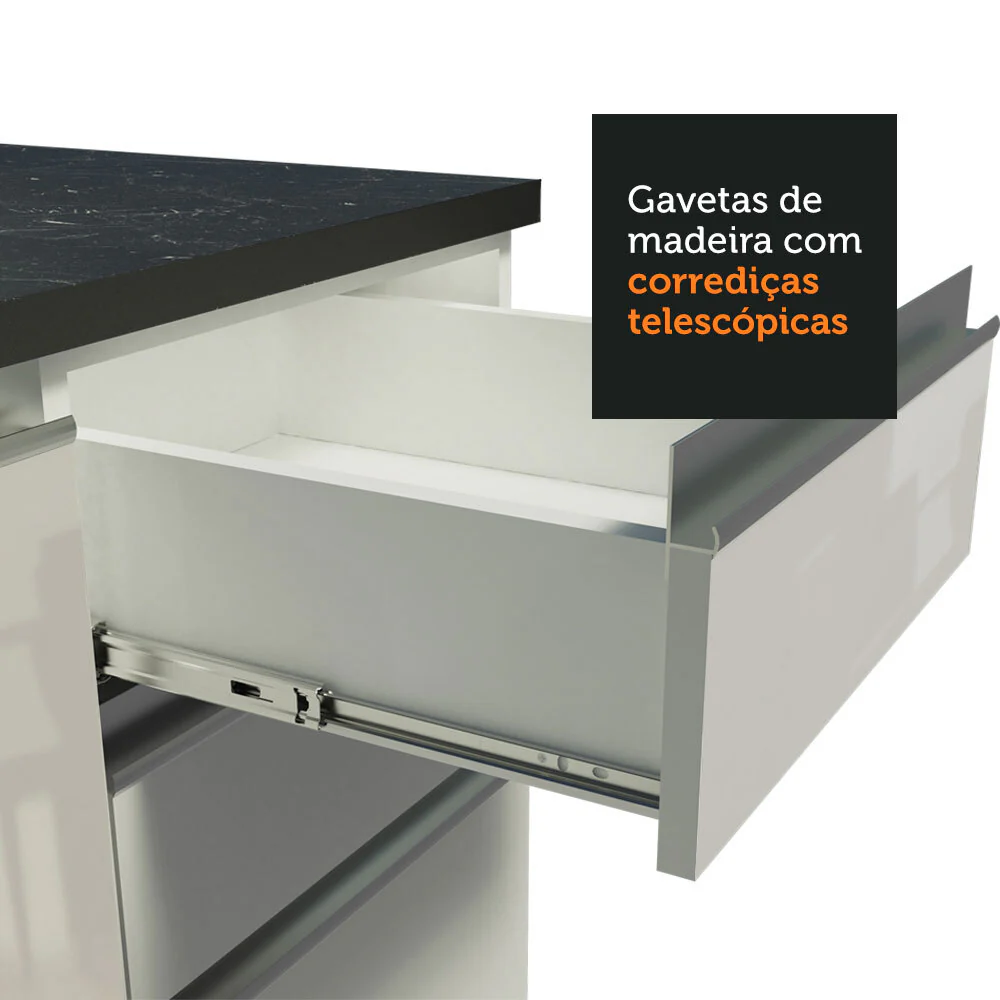 Armário de Cozinha Completa de Canto 100% MDF 479cm Frentes Branco Brilho Acordes Madesa 03 - Image 6