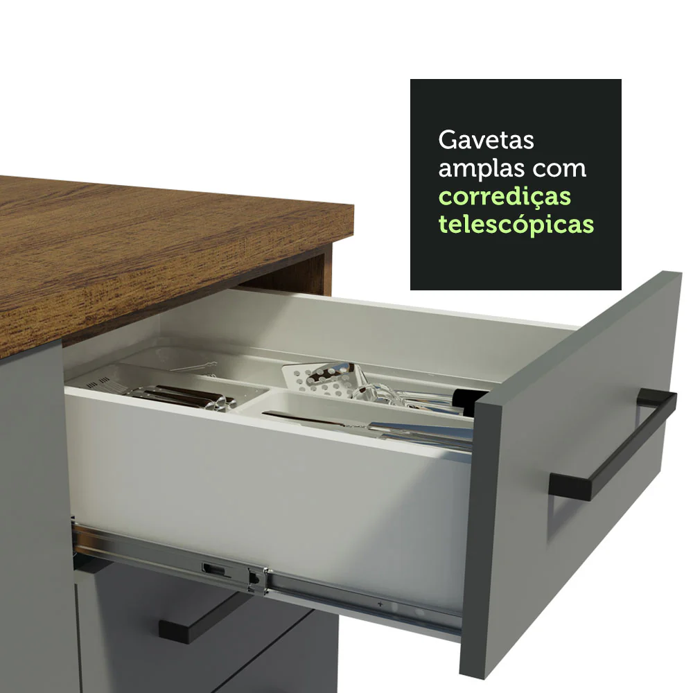 Armário de Cozinha Completa de Canto 399cm Rustic Cinza Agata Madesa 02 - Image 6