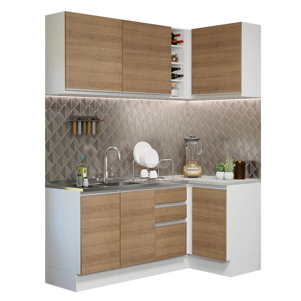 Armário de Cozinha Compacta de Canto 269cm Branco/Rustic Glamy Madesa 01 - Image 2