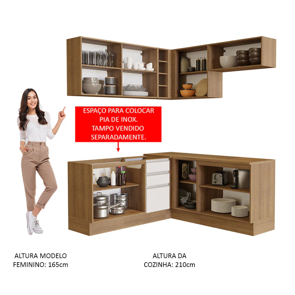 Armário de Cozinha Completa de Canto 349cm Rustic/Branco Glamy Madesa 01 - Image 5