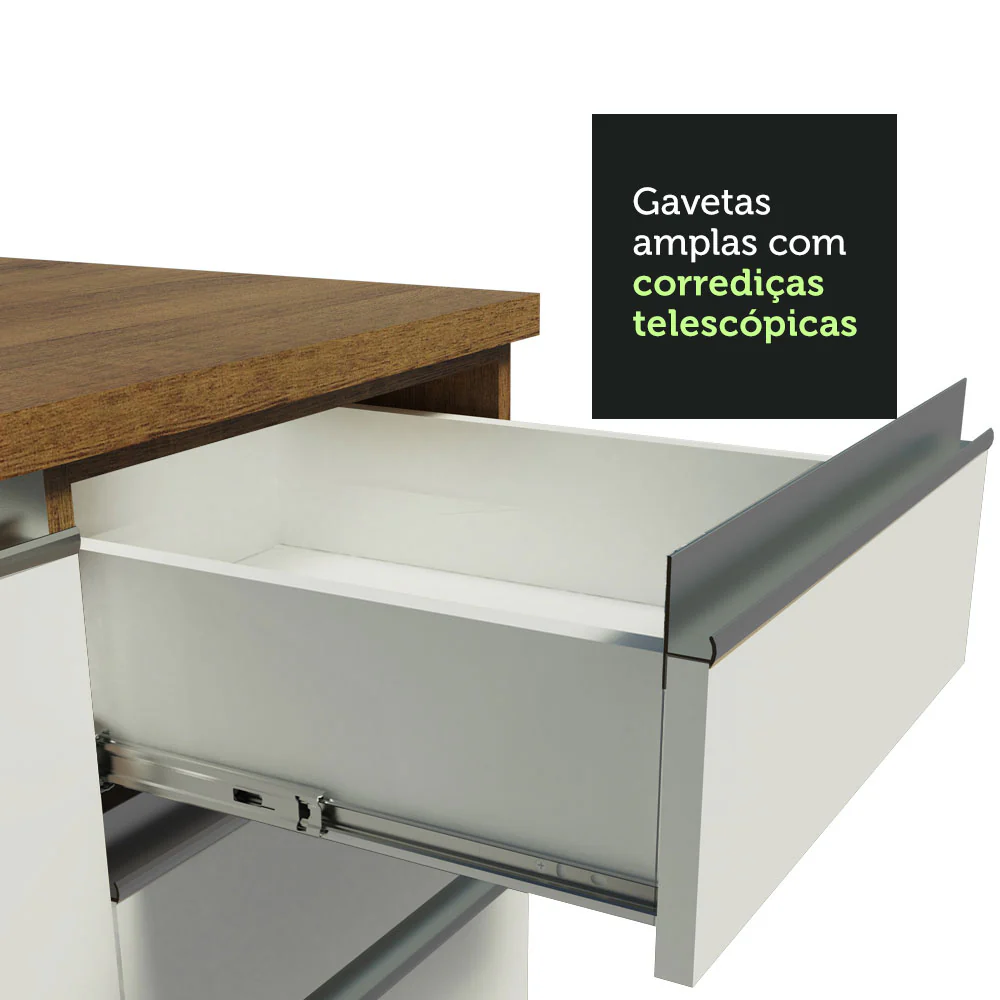 Armário de Cozinha Completa de Canto 459cm Rustic Branco Glamy Madesa 01 - Image 7