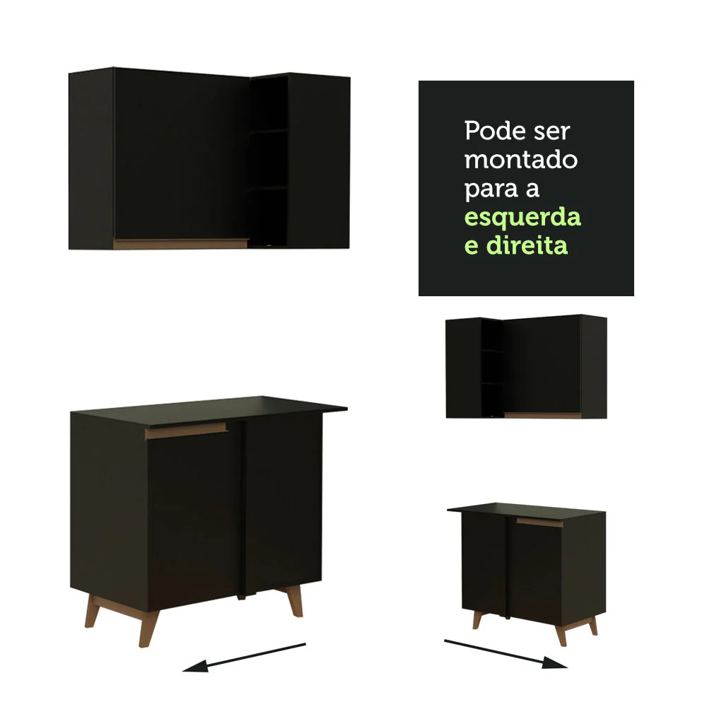 Armário de Cozinha Completa de Canto 367cm Preto Reims Madesa 01 - Image 7