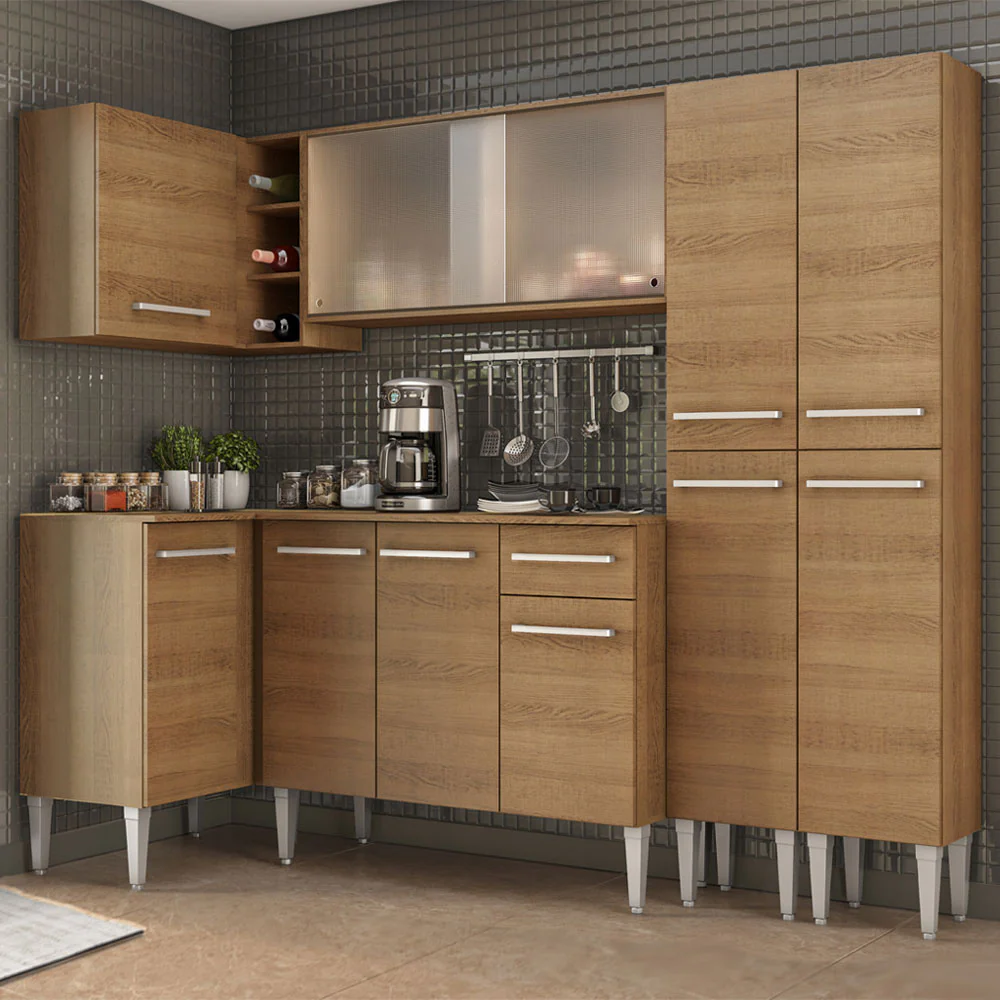 Armário de Cozinha Completa de Canto 293cm Rustic Emilly Self Madesa 05