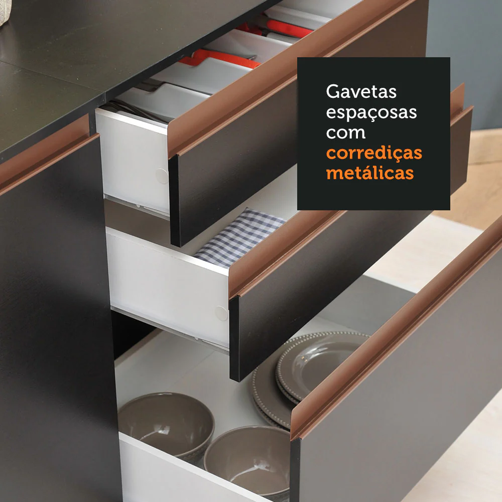Armário de Cozinha Completa de Canto 382cm Preto Reims Madesa 02 - Image 9