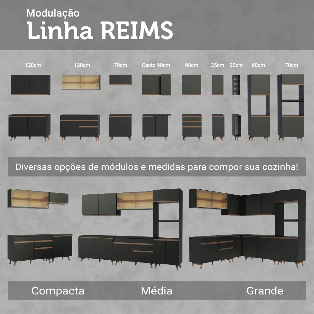 Armário de Cozinha Completa de Canto 462cm Preto Reims Madesa 01 - Image 10