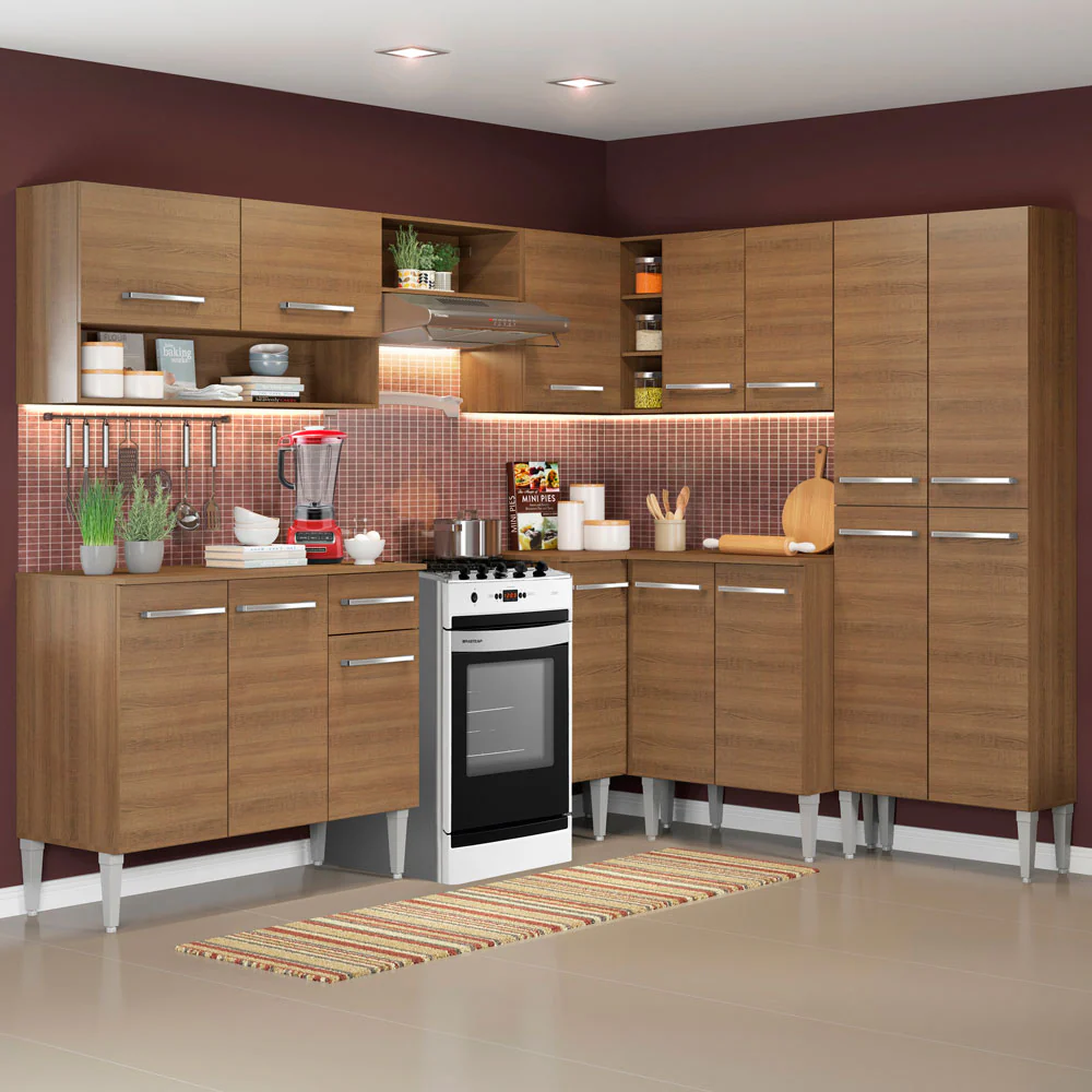 Armário de Cozinha Completa de Canto 417cm Rustic Emilly Ice Madesa 01