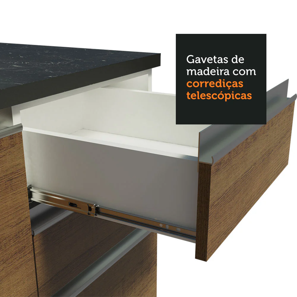 Armário de Cozinha Completa de Canto 100% MDF 419cm Rustic/Branco Acordes Madesa 01 - Image 6