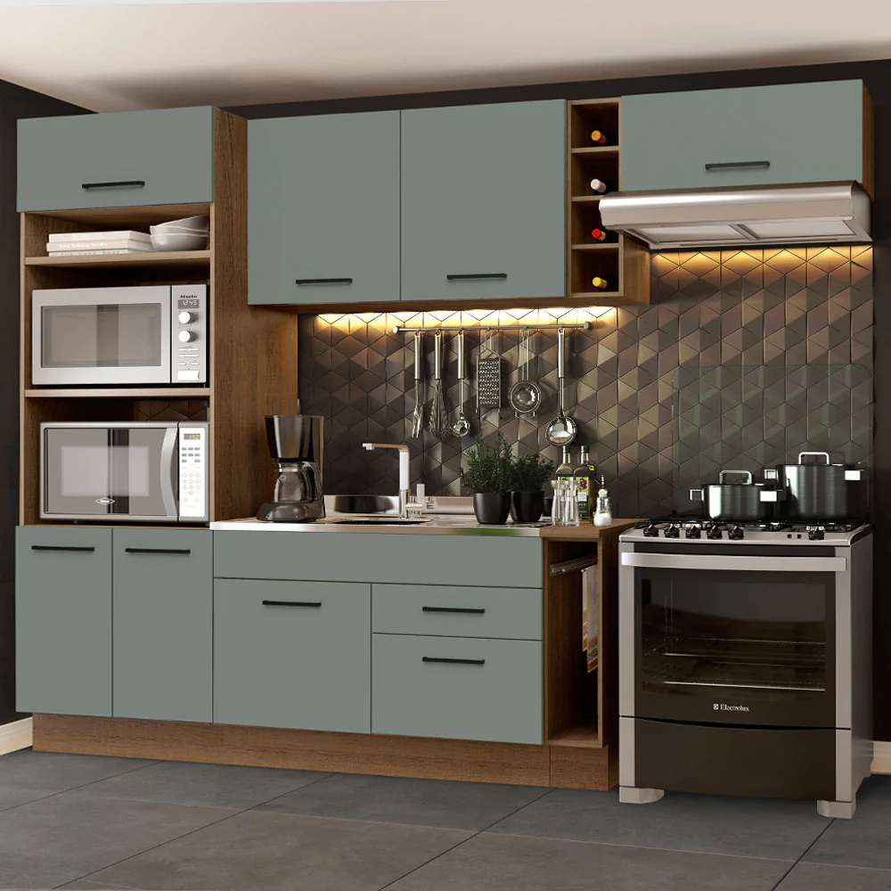 Armário de Cozinha Completa 290cm Rustic/Cinza Agata Madesa 02