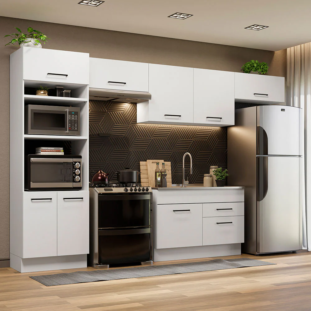Armário de Cozinha Completa 350cm Branco Agata Madesa 01
