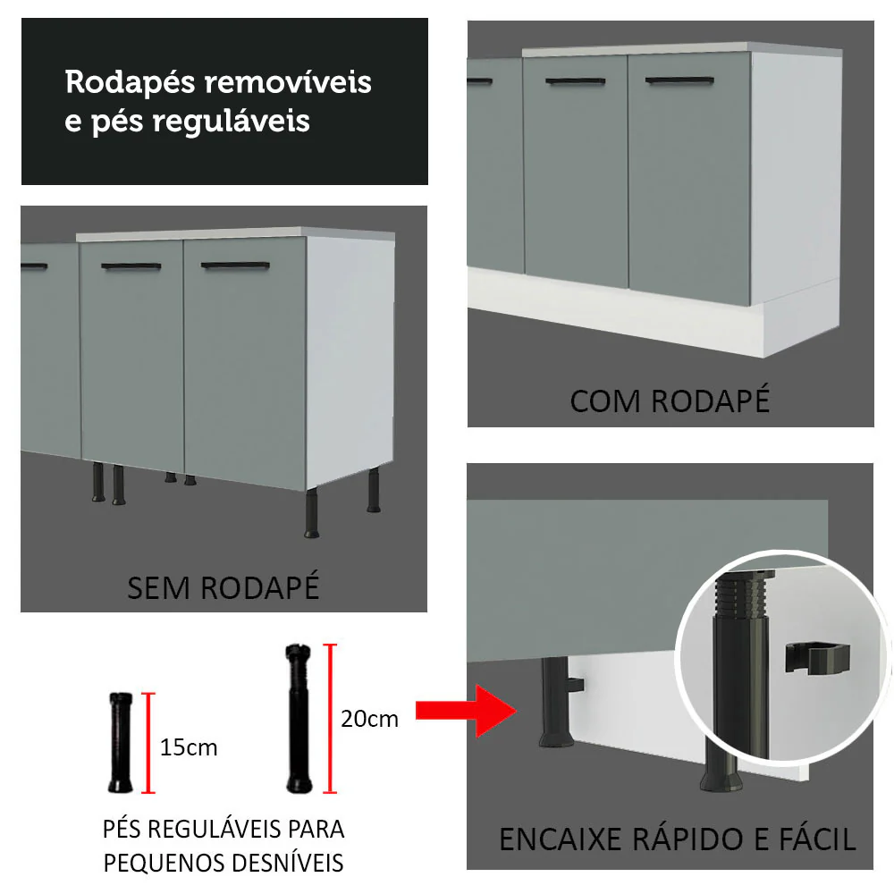 Armário de Cozinha Completa 350cm Branco/Cinza Agata Madesa 01 - Image 9