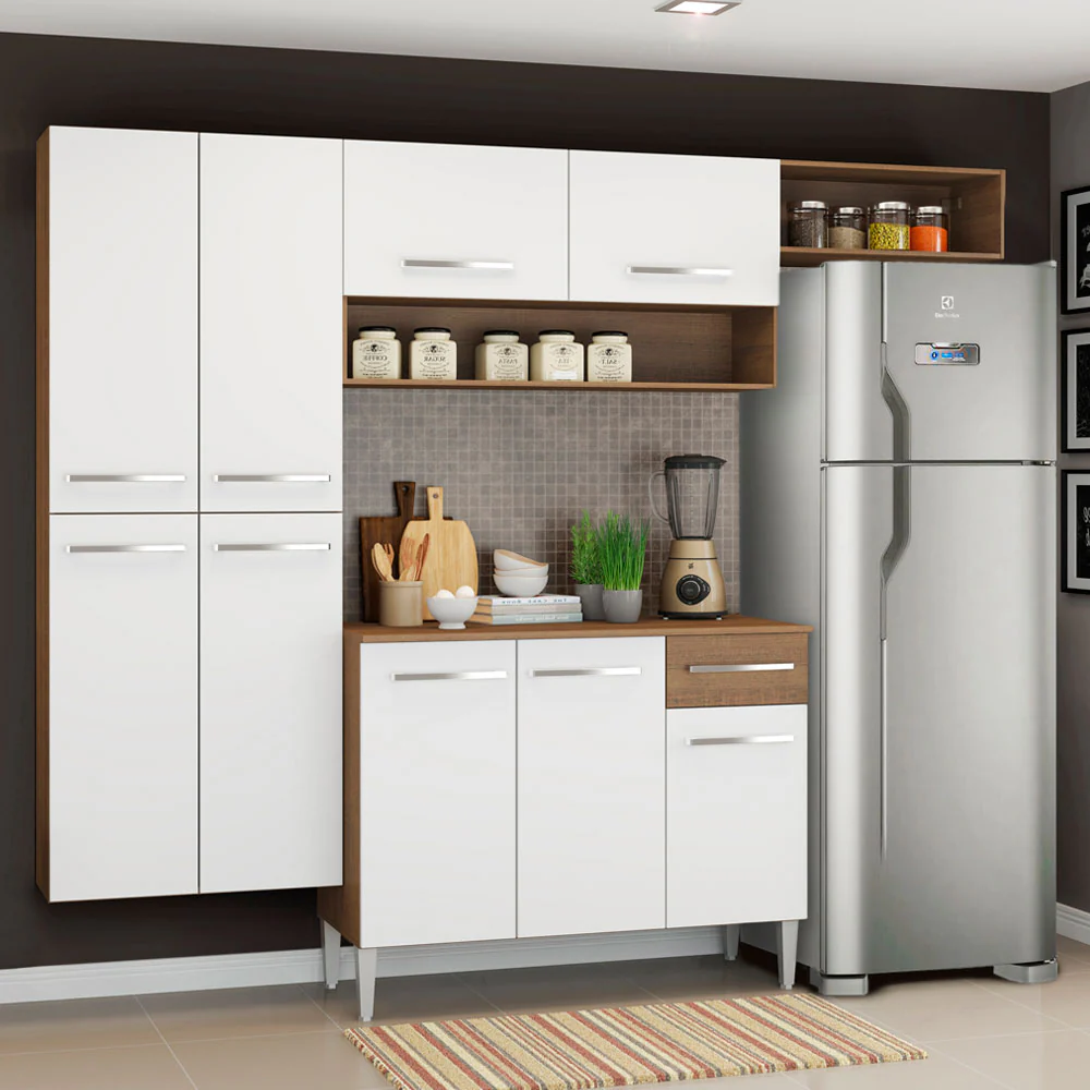 Armário de Cozinha Completa 229cm Rustic/Branco Emilly Fit Madesa 03