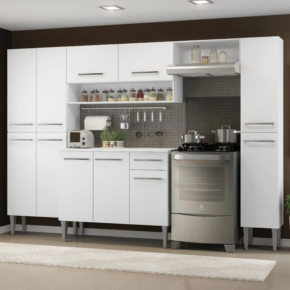 Armário de Cozinha Completa 261cm Branco Emilly Hit Madesa