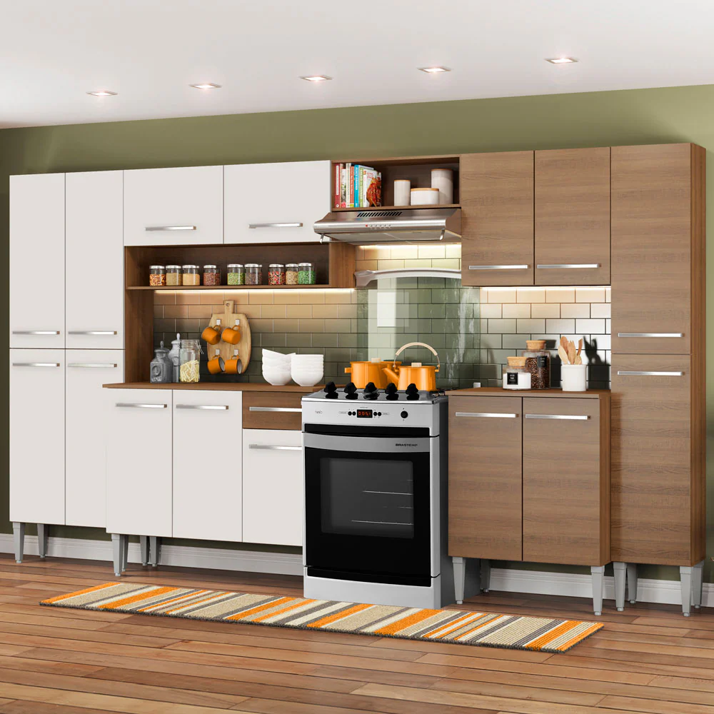 Armário de Cozinha Completa 325cm Rustic/Branco Emilly Joy Madesa 01