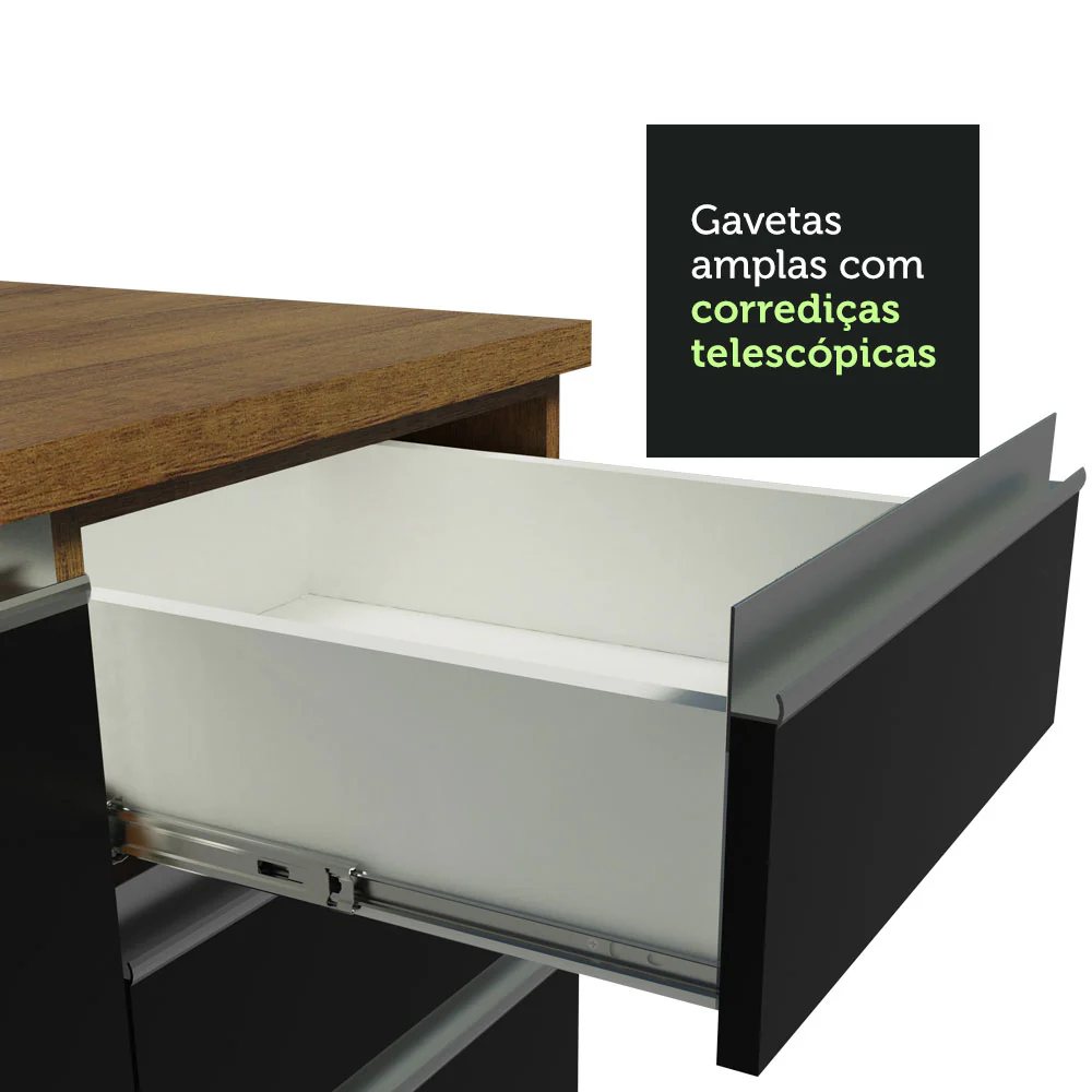 Armário de Cozinha Completa 270cm Rustic Preto Glamy Madesa 11 - Image 7