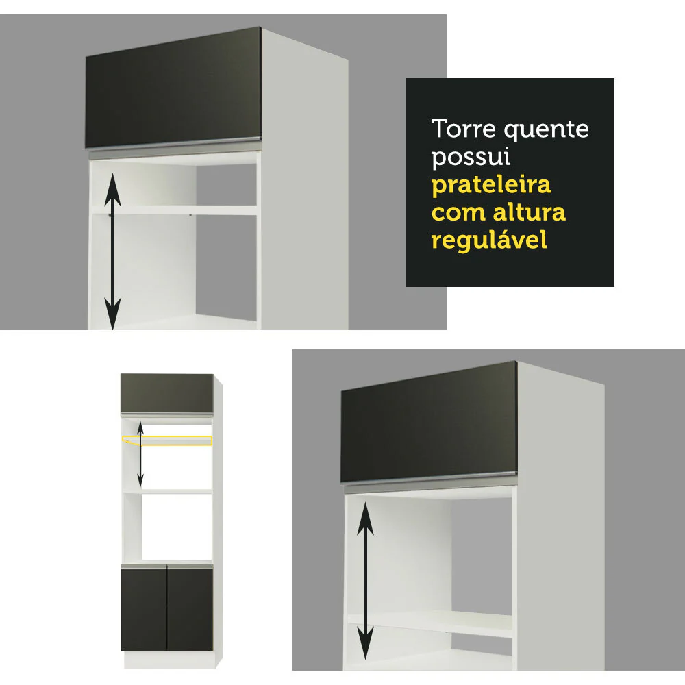 Armário de Cozinha Completa 270cm Branco/Preto/Branco Jade Madesa 09 - Image 8