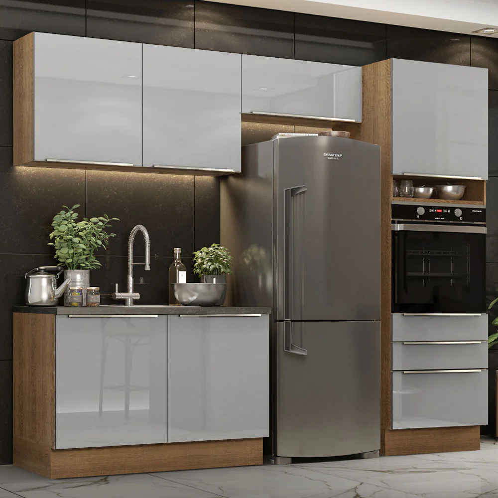 Armário de Cozinha Completa 260 x 60 cm Rustic/Cinza Lux Madesa 05