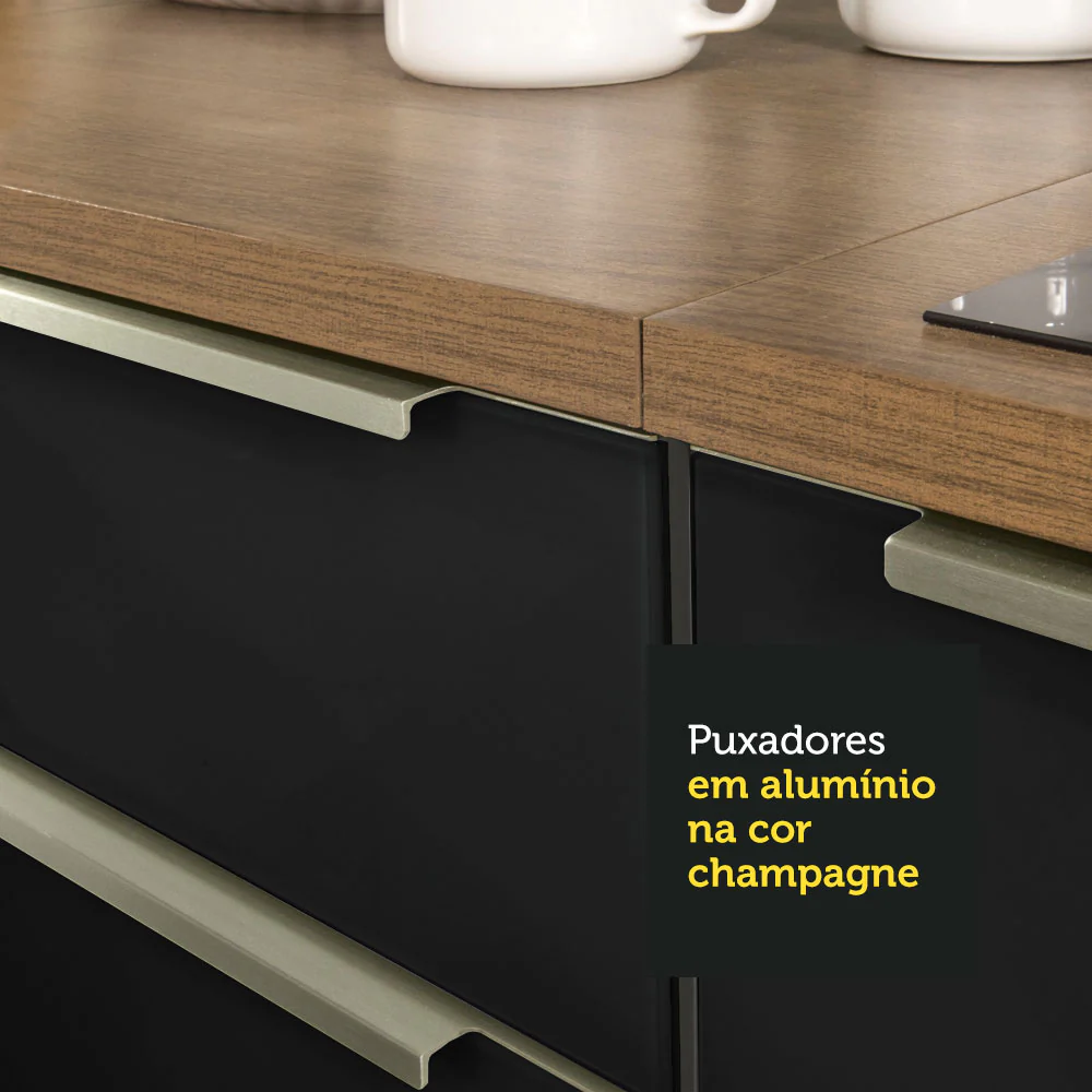 Armário de Cozinha Completa 260 x 60 cm Rustic/Preto Lux Madesa 05 - Image 8