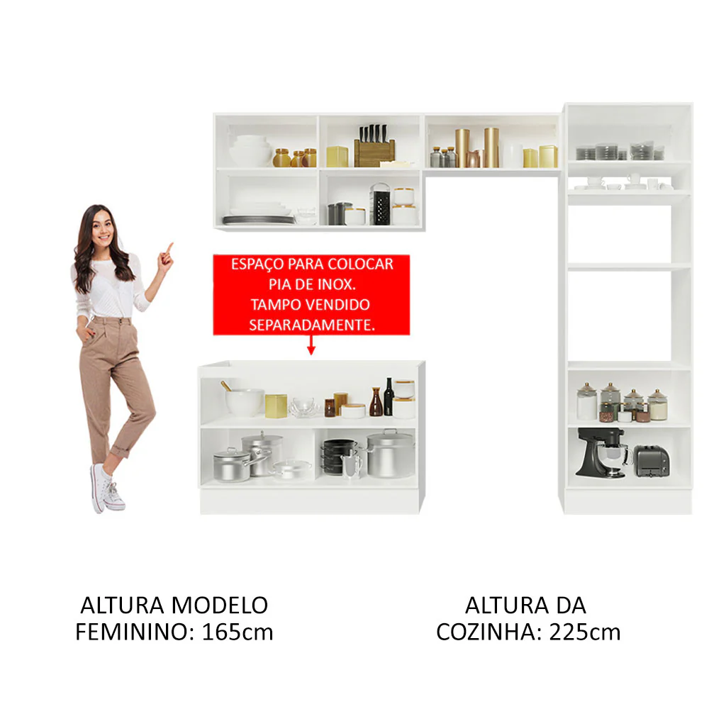 Armário de Cozinha Completa 270 x 60 cm Branco Cinza Lux Madesa 01 - Image 5