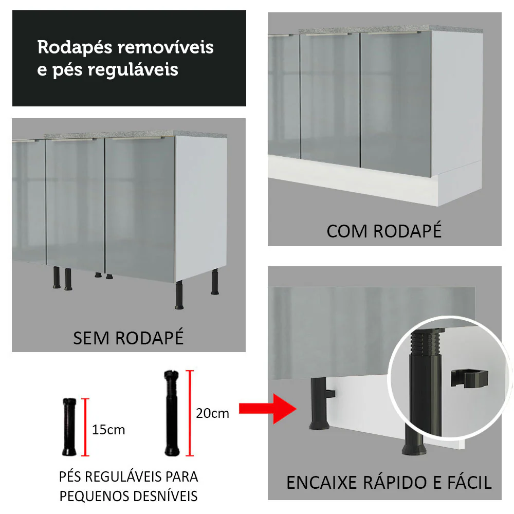Armário de Cozinha Completa 270 x 60 cm Branco Cinza Lux Madesa 01 - Image 8