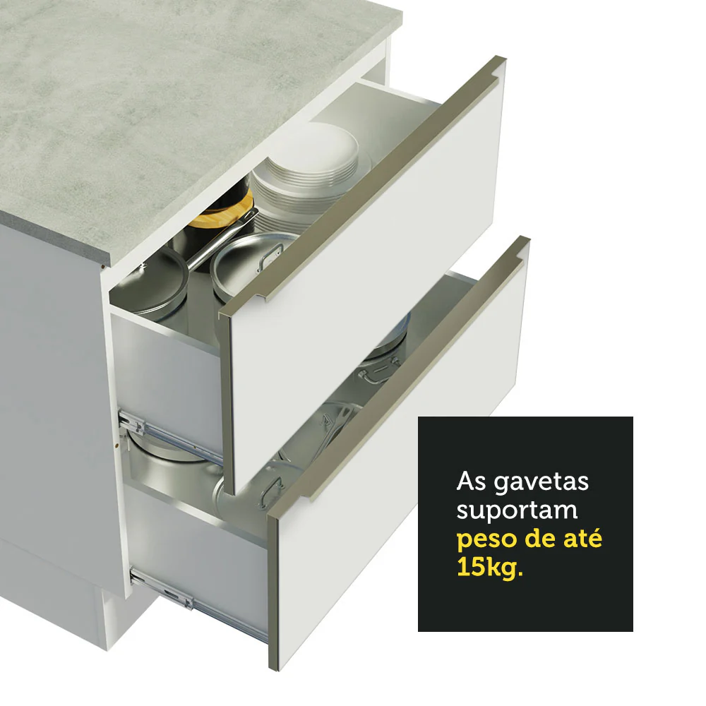 Armário de Cozinha Planejada 320 x 60 cm Branco Branco Veludo Lux Madesa 04 - Image 7