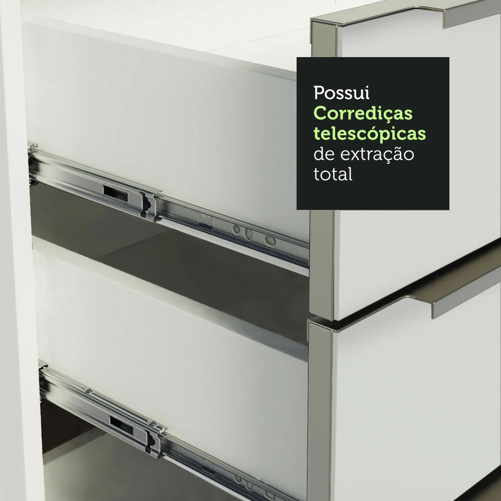 Armário de Cozinha Completa 260 x 60 cm Branco Branco Veludo Lux Madesa 03 - Image 6