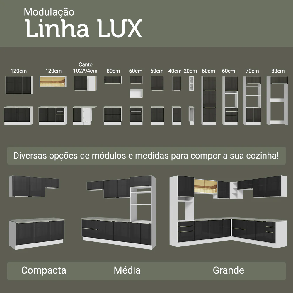 Armário de Cozinha Compacta 200 x 60 cm Branco/Preto Lux Madesa 01 - Image 10