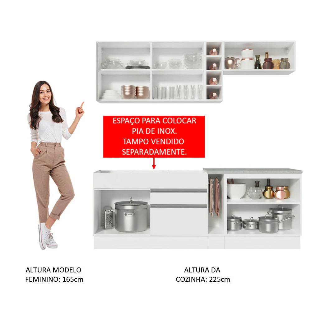 Armário de Cozinha Completa 220cm Branco/Branco/Crema Parma Madesa 02 - Image 5