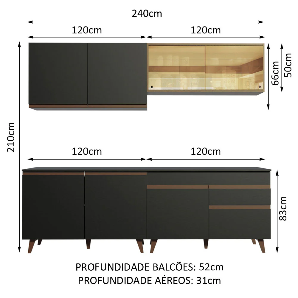 Armário de Cozinha Completa 240cm Preto/Rustic Reims Madesa 01 - Image 3
