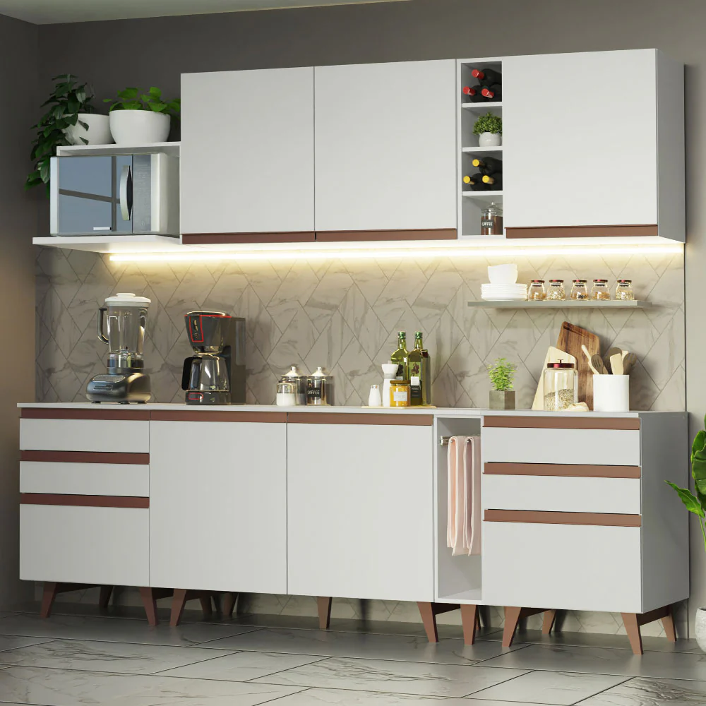 Armário de Cozinha Completa 260cm Branco Reims Madesa 06