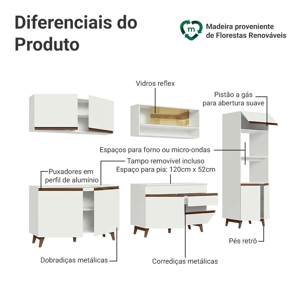 Armário de Cozinha Completa 310cm Branco Reims Madesa 02 - Image 4