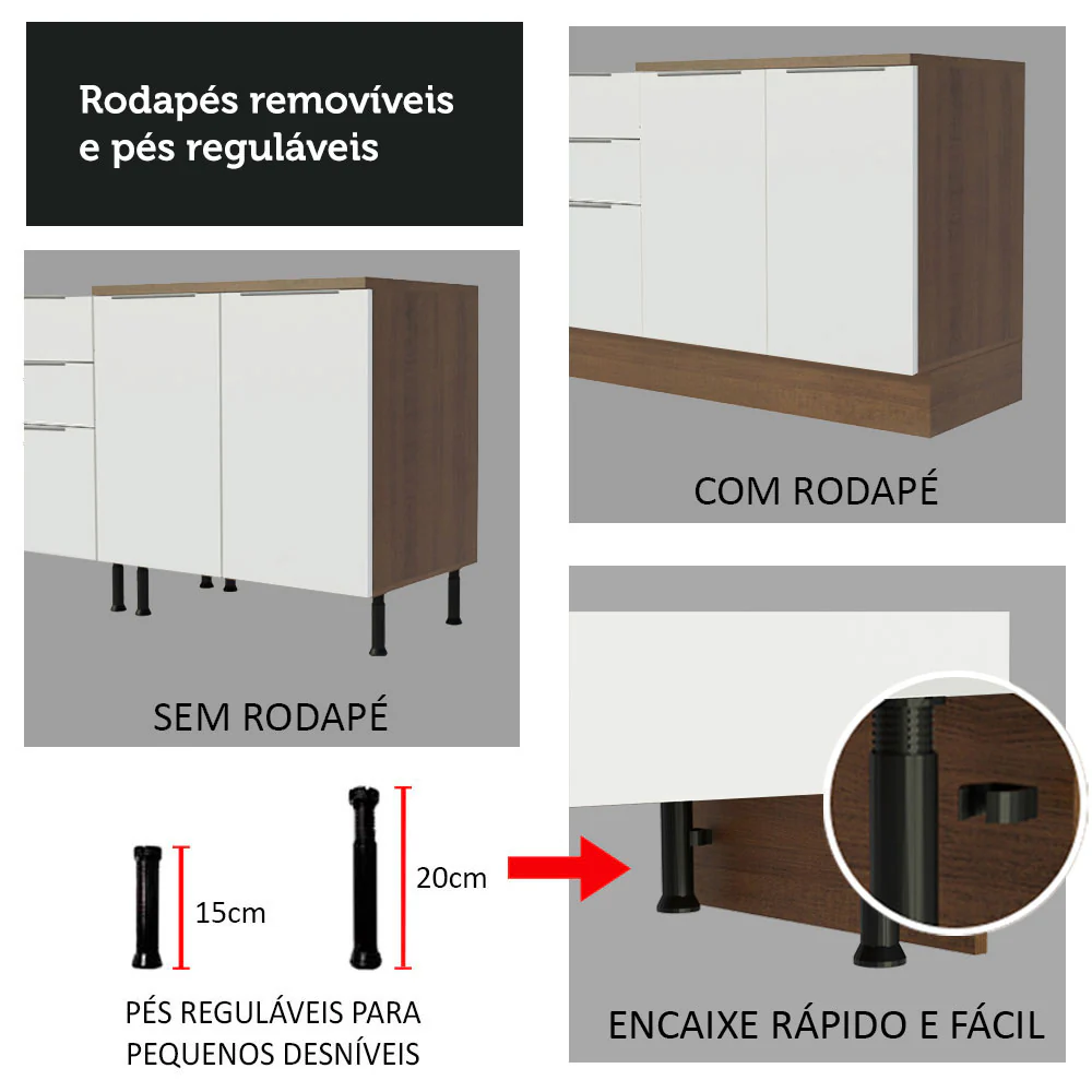Armário de Cozinha Completa 290cm Rustic/Branco/Rustic Stella Madesa 01 - Image 10