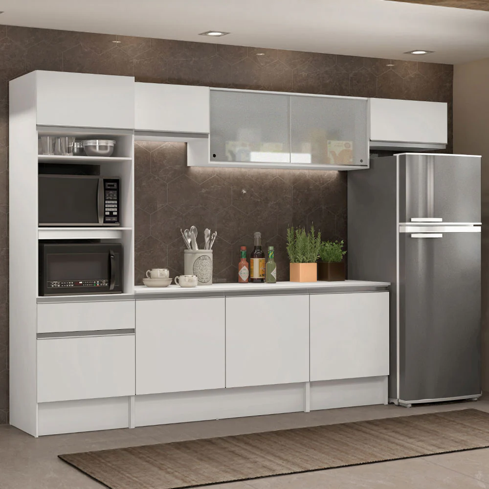 Armário de Cozinha Completa 300cm Branco Topazio Madesa 01